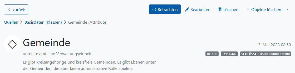 Klasse Gemeinde - Knopf "Betrachten"