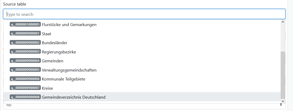 Quelltabelle wählen