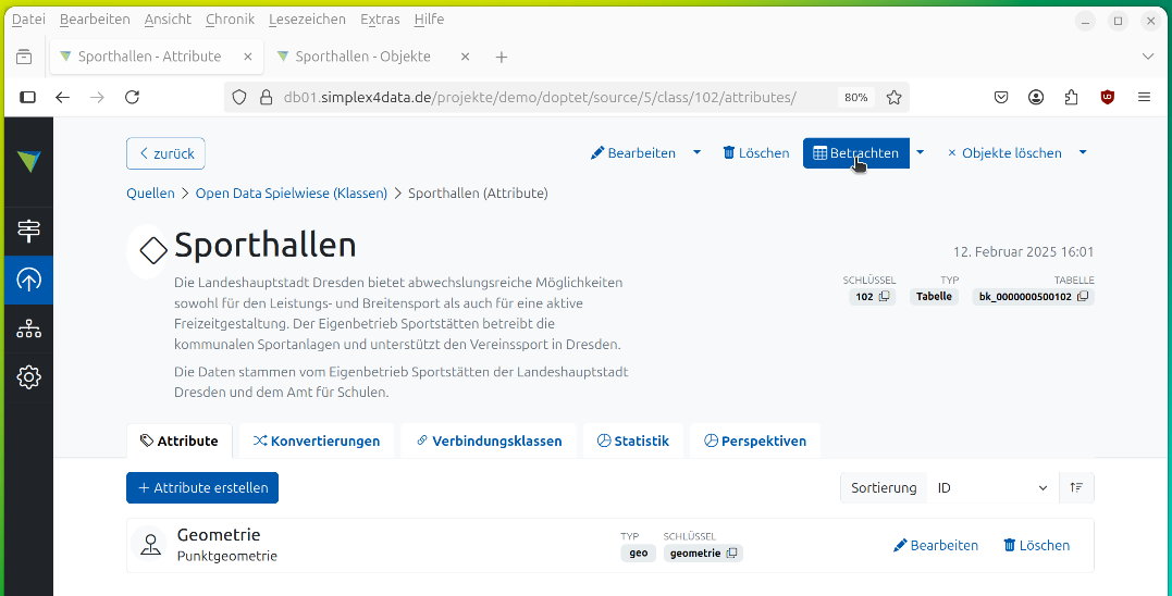 Aufruf der Tabellenansicht