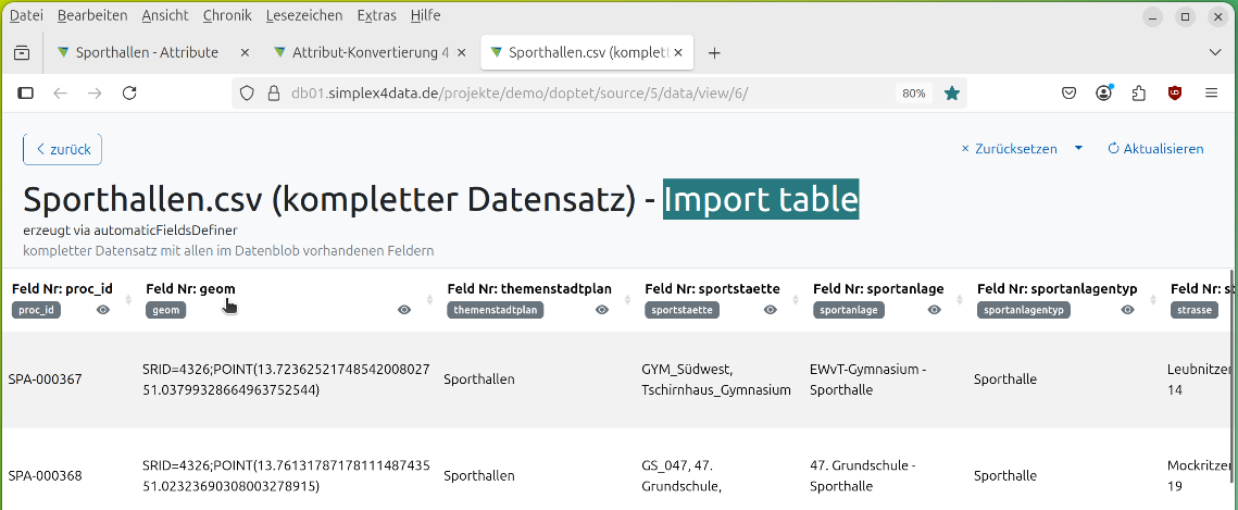 Spalte "geom" in "Sporthallen.csv"