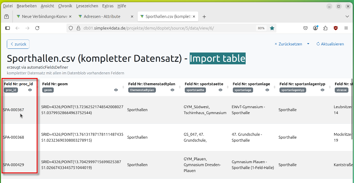 Eindeutigen Schlüssel "proc_id" identifizieren