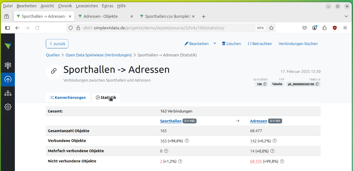 Statistik aufrufen nach Verbindungs-Konvertierung