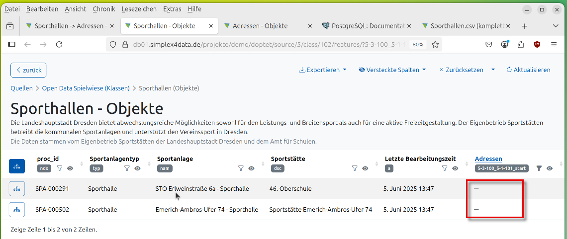 Sporthallen ohne Adressen