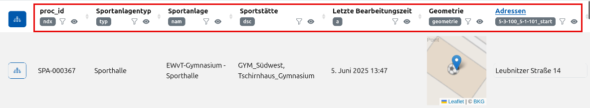 Reihenfolge der angezeigten Spalten
